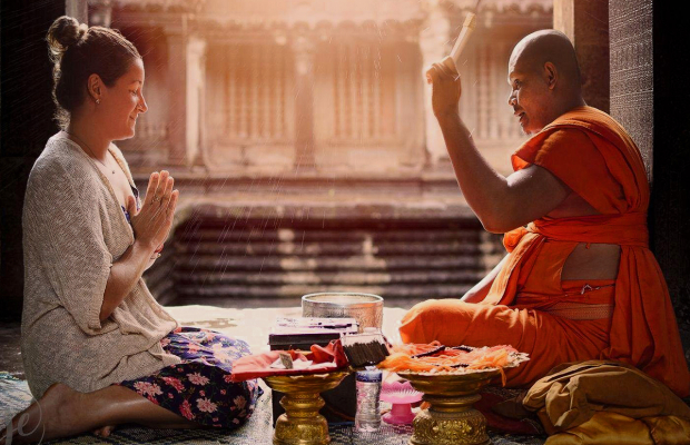 Siem Reap Cambodian Buddhist Water Blessing and Local Market